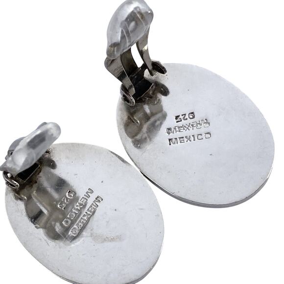 Vintage Mexico Sterling Silver 925 Swirl Oxidized Oval Clip On Earrings - Picture 10 of 11